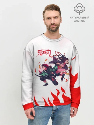 Мужской свитшот базовый / Танджиро и Незуко в огне