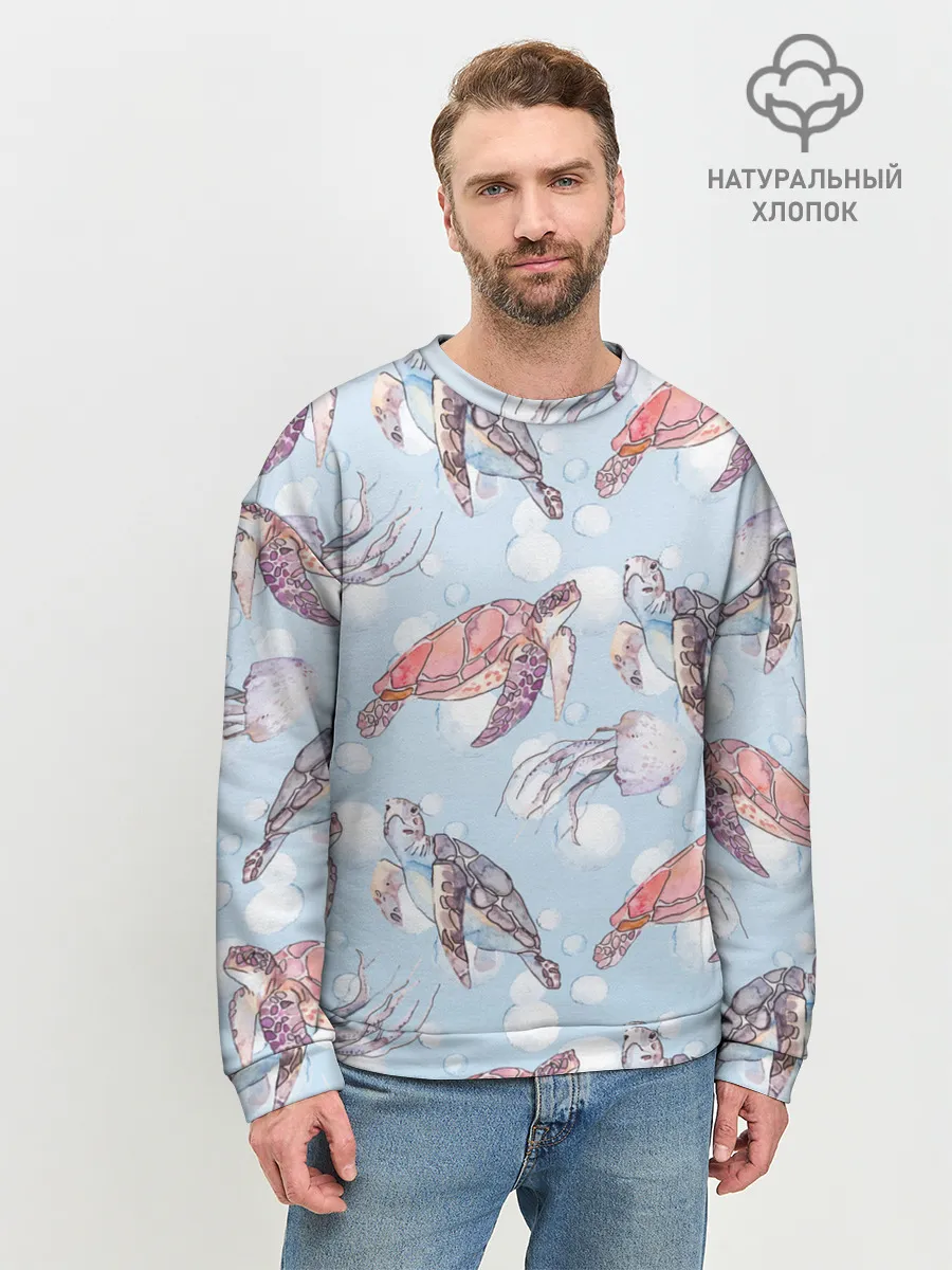 Мужской свитшот базовый / подводный мир черепахи медузы