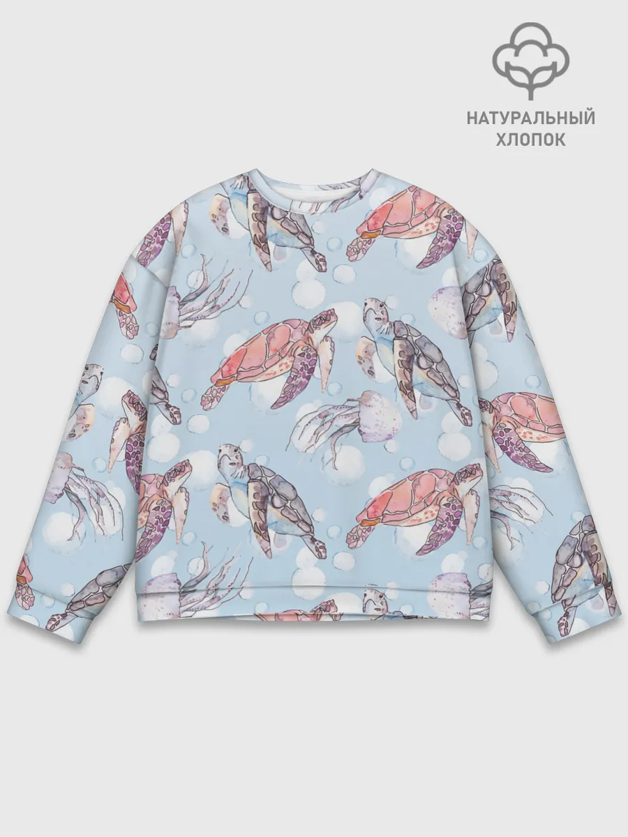 Мужской свитшот базовый / подводный мир черепахи медузы