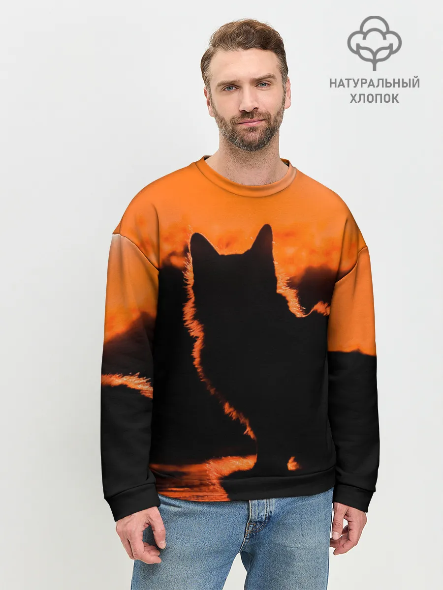 Мужской свитшот базовый / Котенок на фоне заката