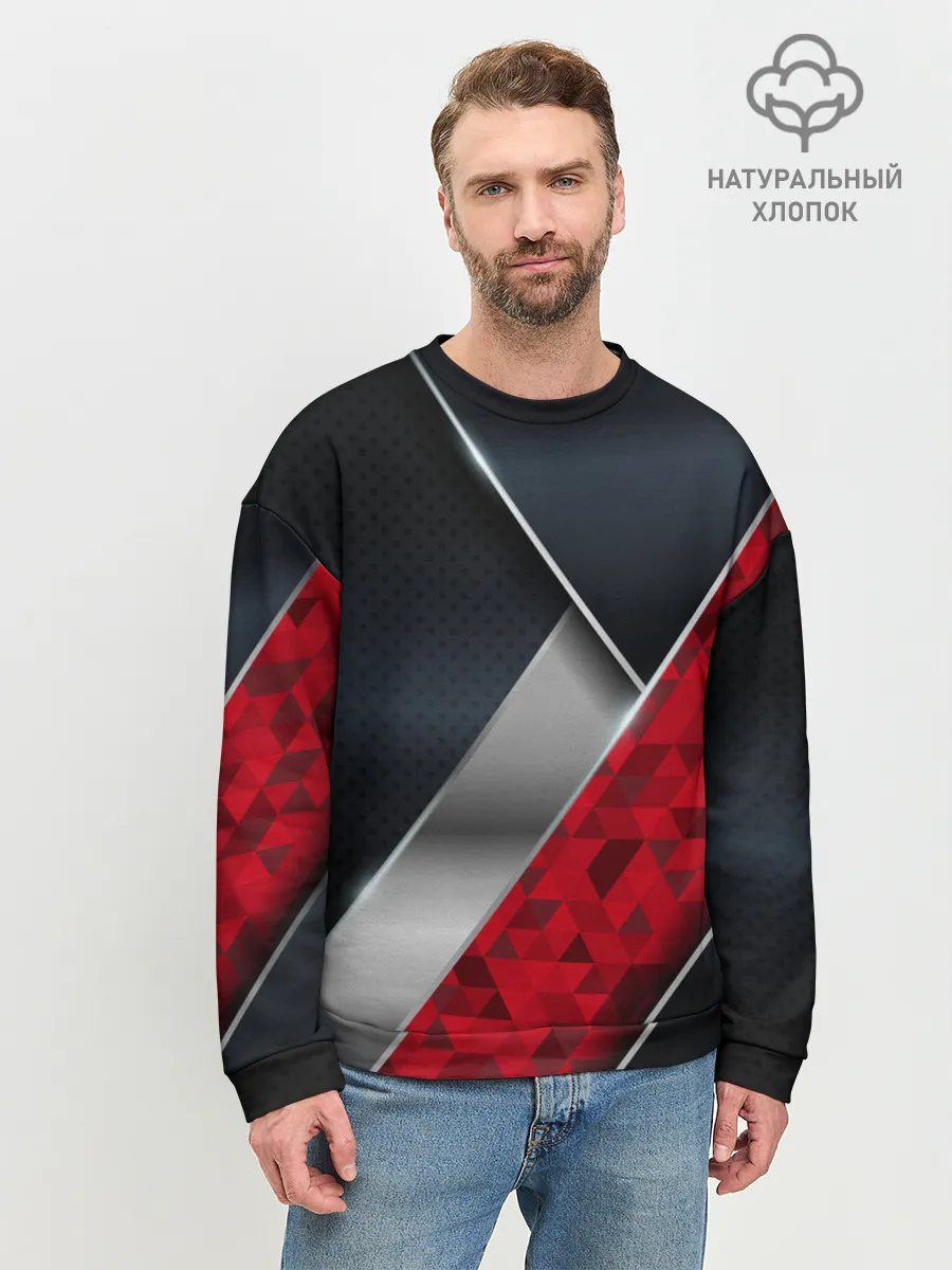 Мужской свитшот базовый / 3D BLACK AND RED METAL