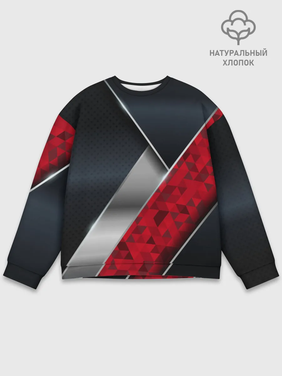 Мужской свитшот базовый / 3D BLACK AND RED METAL