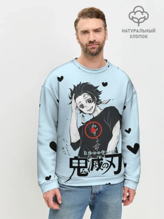 Мужской свитшот базовый / Танджиро Камадо черные сердечки