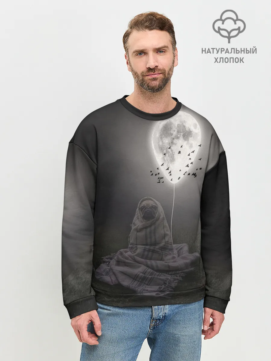 Мужской свитшот базовый / Мопс и луна