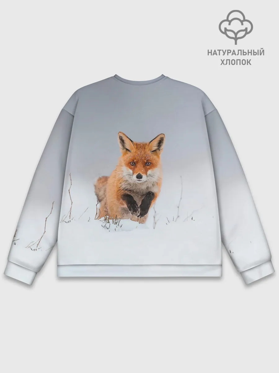 Мужской свитшот базовый / Лисица прыгает по снегу