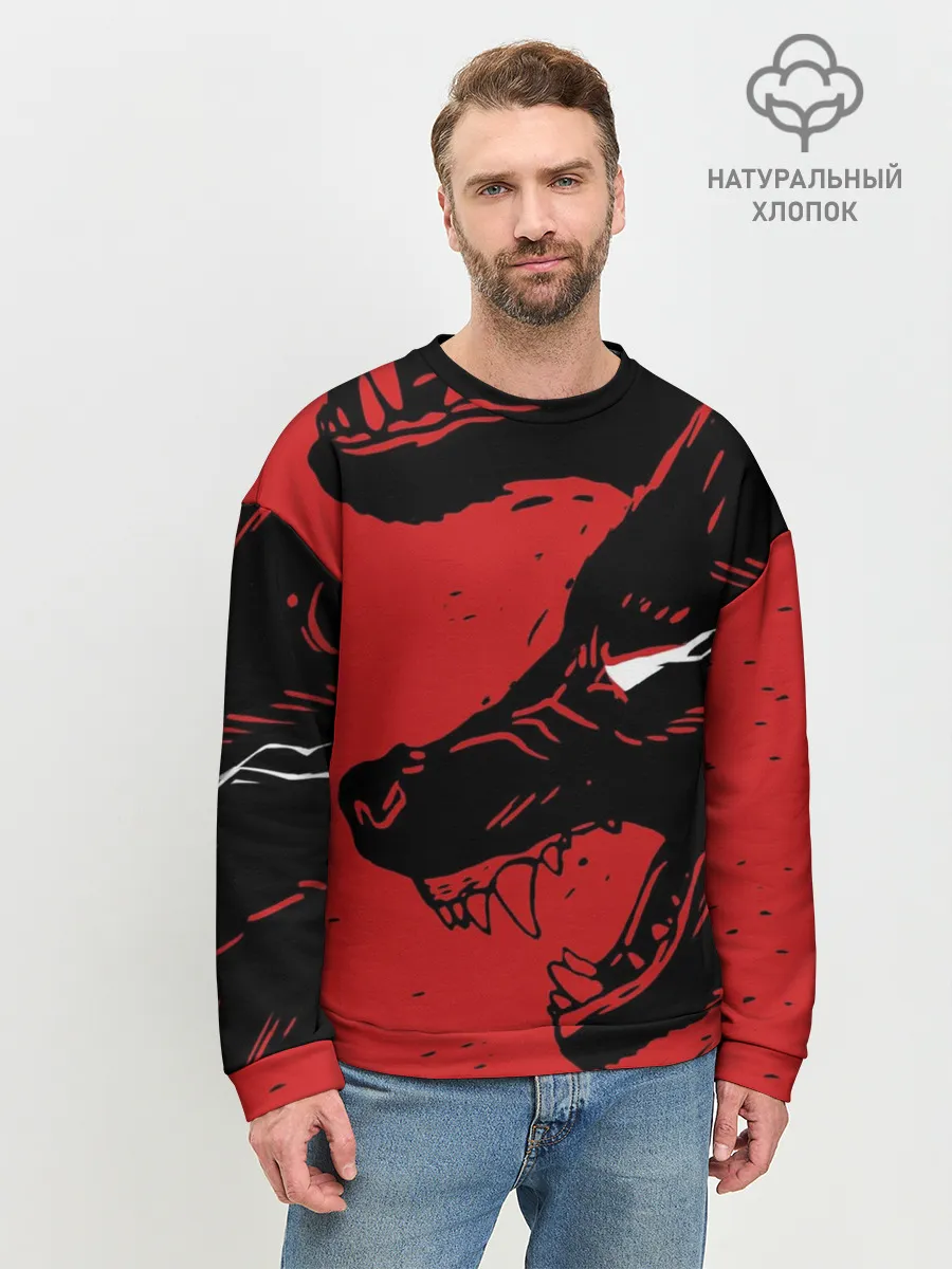 Мужской свитшот базовый / Красный волк 3D