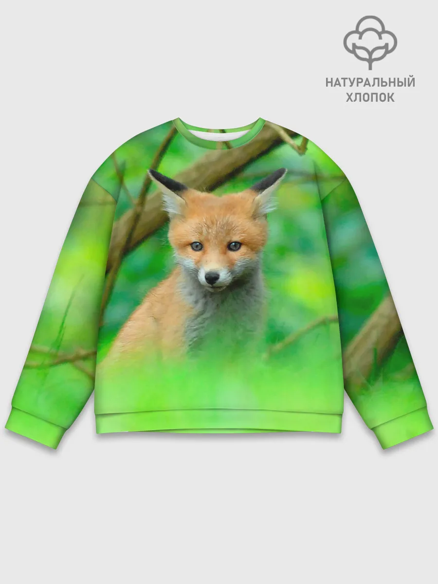 Мужской свитшот базовый / Лисенок в зеленом лесу