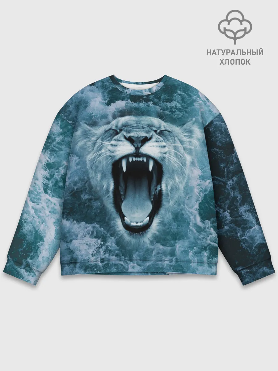 Мужской свитшот базовый / Львица в бушующих волнах
