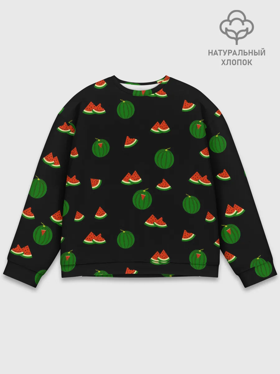 Мужской свитшот базовый / Арбуз на черном фоне