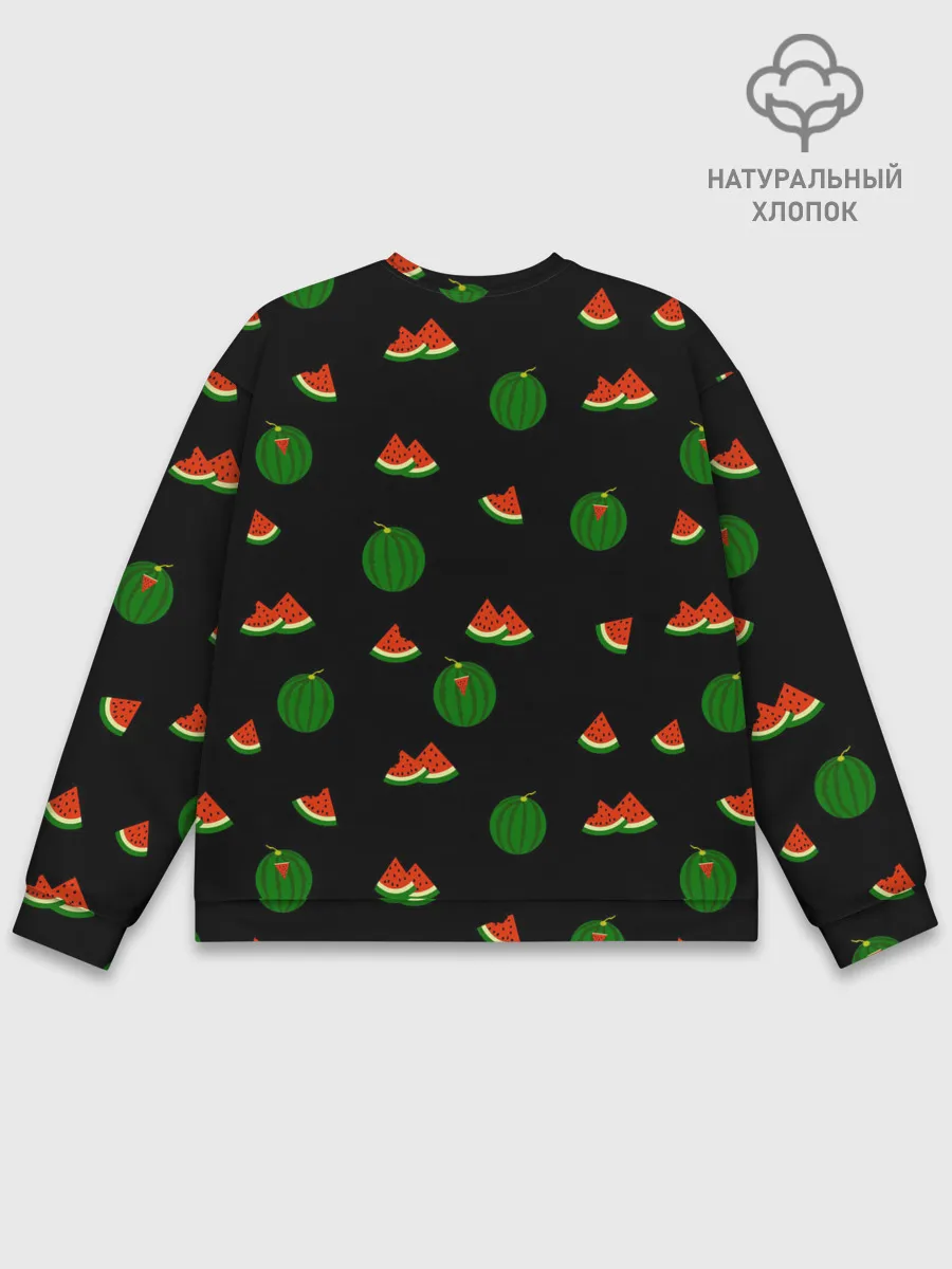 Мужской свитшот базовый / Арбуз на черном фоне