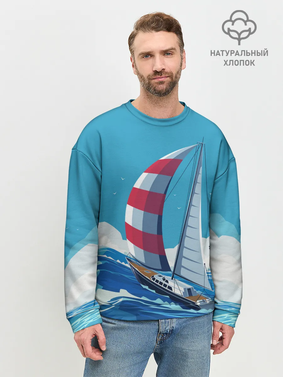 Мужской свитшот базовый / ПАРУСНИК В МОРЕ | ЛЮБЛЮ МОРЕ