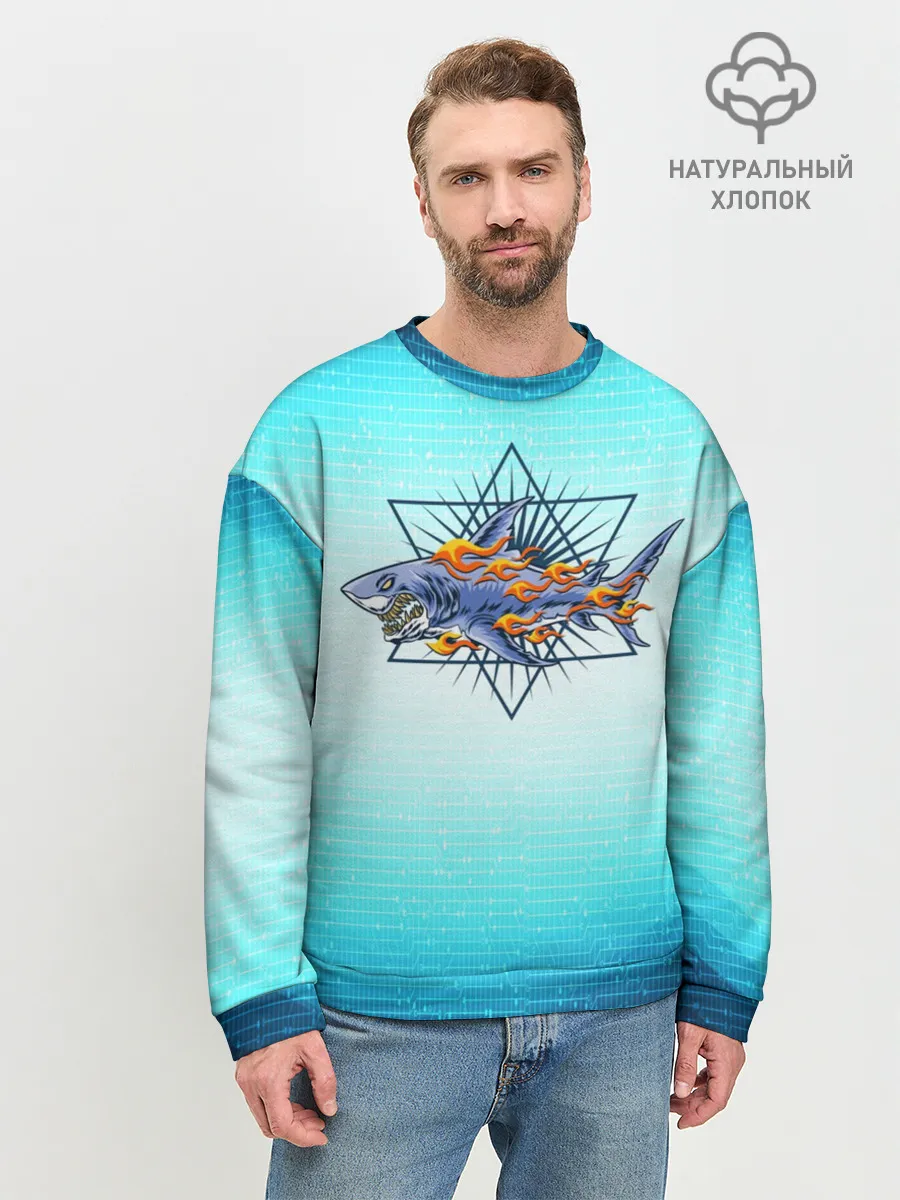 Мужской свитшот базовый / Акула в огне