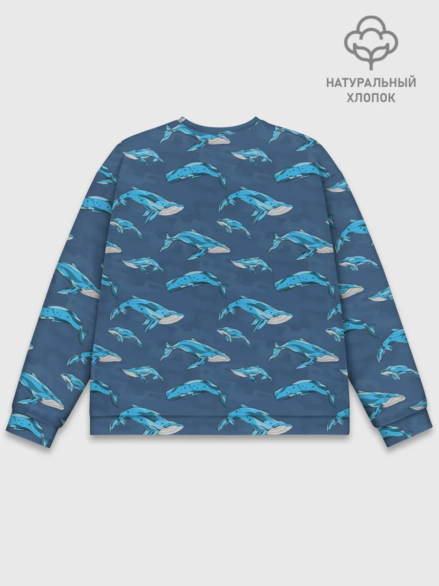 Мужской свитшот базовый / Киты на синем