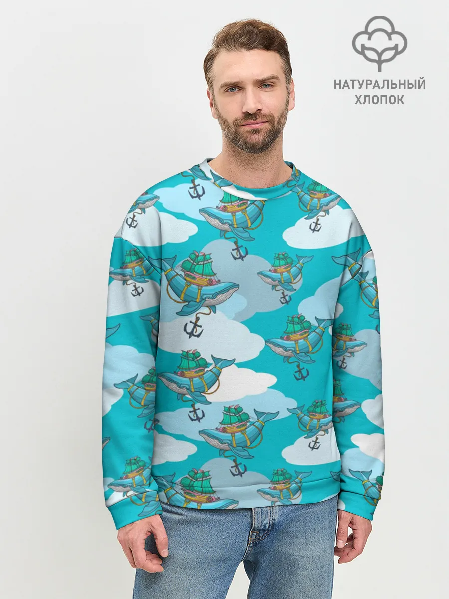 Мужской свитшот базовый / Киты и корабль