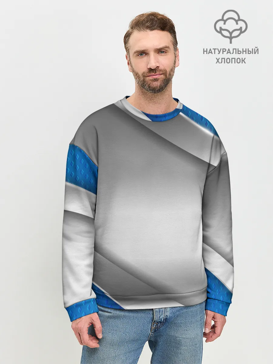 Мужской свитшот базовый / 3D СЕРЕБРО BLUE LINES