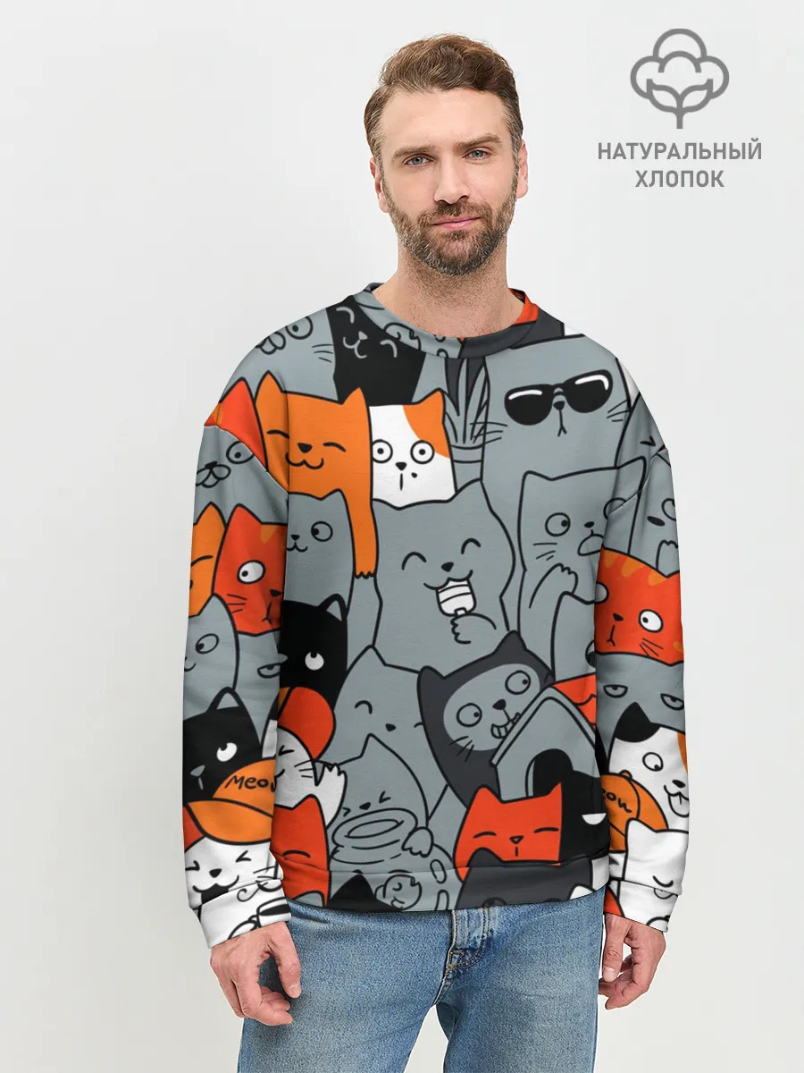 Мужской свитшот базовый / Разноцветные коты