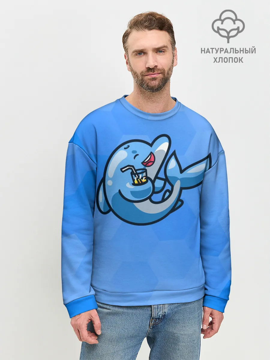 Мужской свитшот базовый / Дельфин с коктейлем