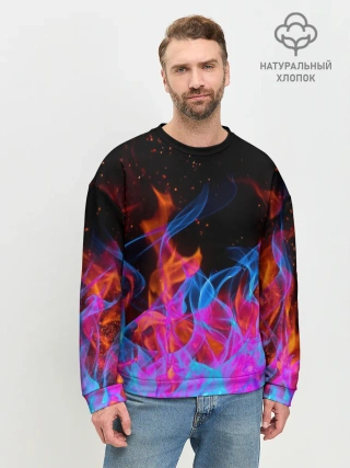 Мужской свитшот базовый / ТРИ ОГНЯ / FIRE / СИНИЙ ОГОНЬ