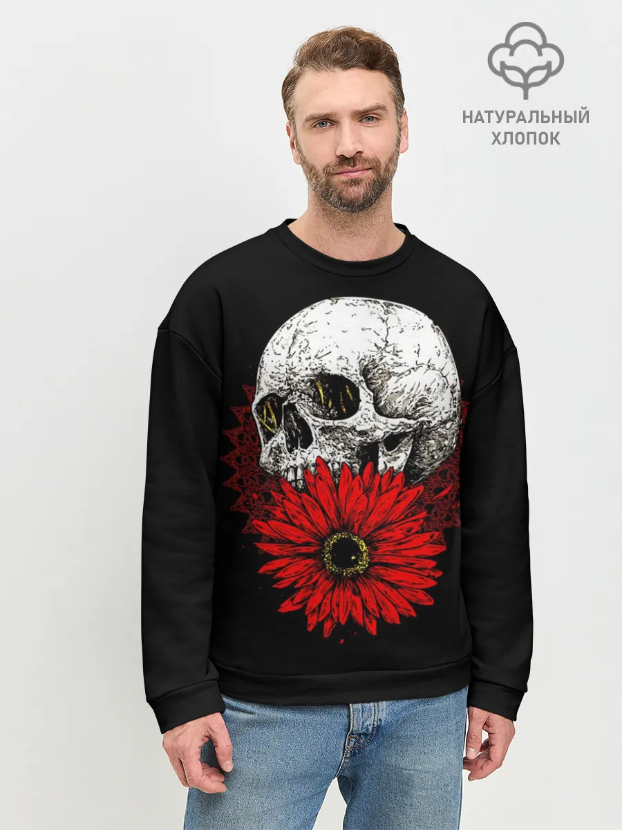 Мужской свитшот базовый / Череп и Красный Цветок | Skull