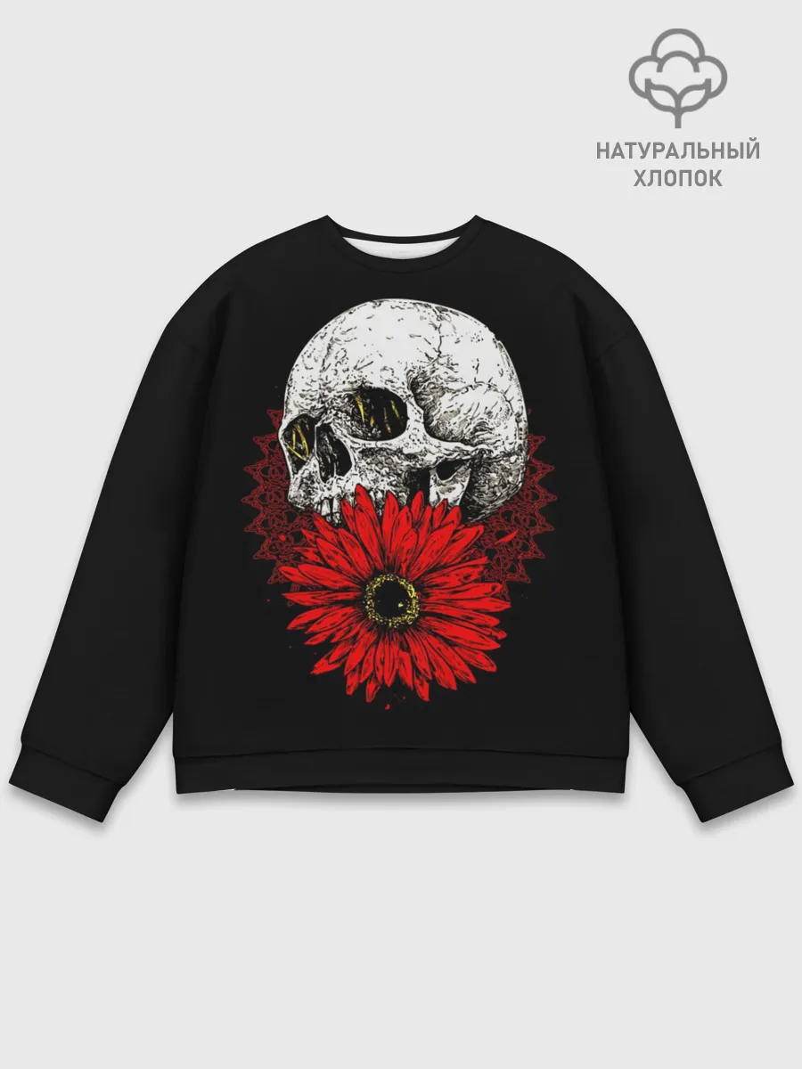 Мужской свитшот базовый / Череп и Красный Цветок | Skull