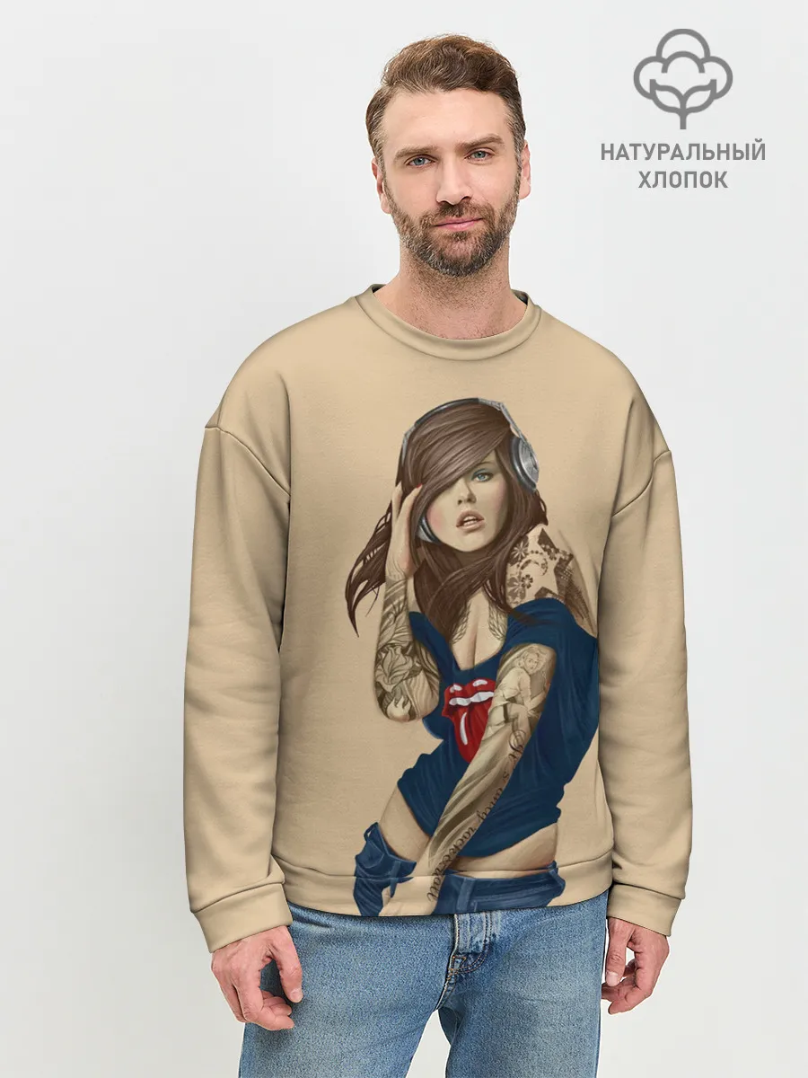 Мужской свитшот базовый / ДевушКа слушает Музыку