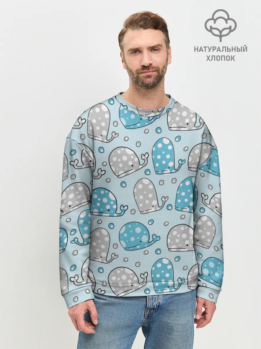 Мужской свитшот базовый / Киты паттерн