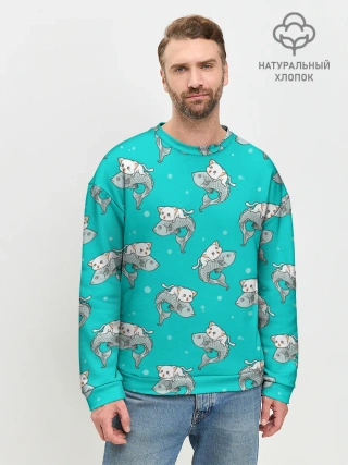 Мужской свитшот базовый / Котики и рыбки