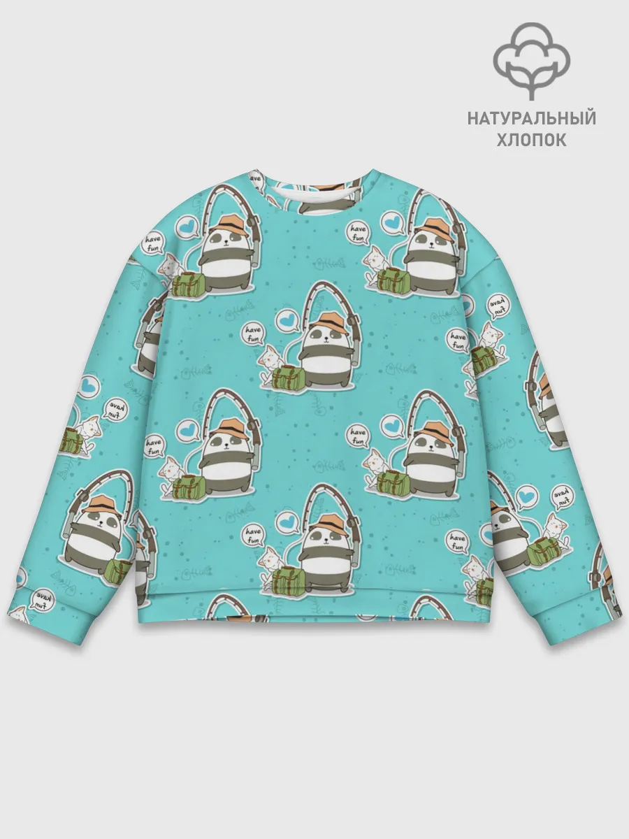 Мужской свитшот базовый / Панда на рыбалке