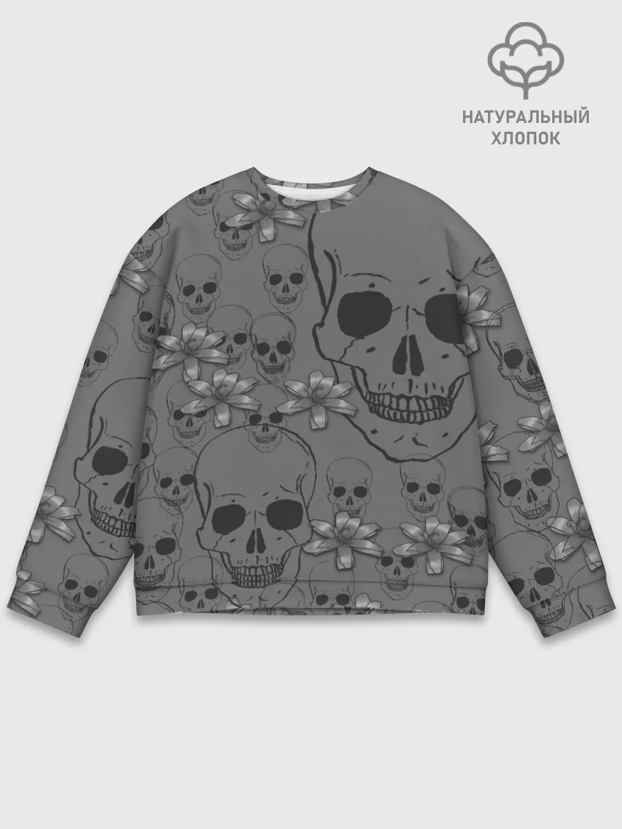 Мужской свитшот базовый / Цветы и черепа