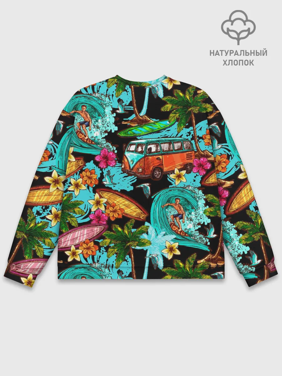 Мужской свитшот базовый / Пальмы, волны, серфинг
