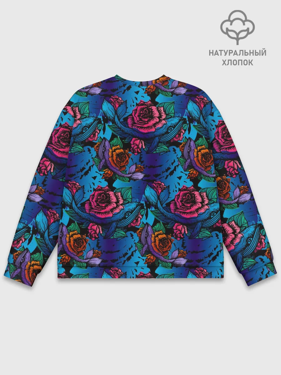 Мужской свитшот базовый / Киты и цветы