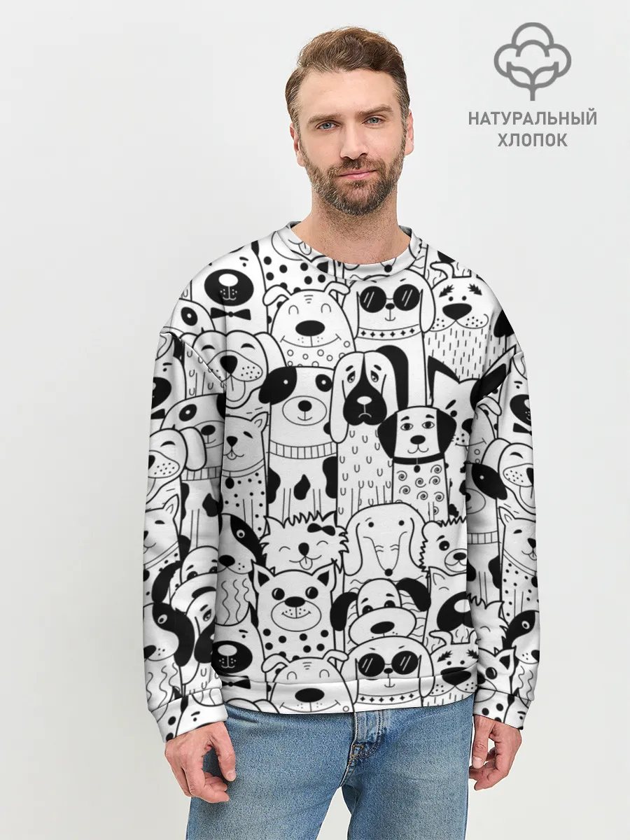Мужской свитшот базовый / Собаки черно-белое