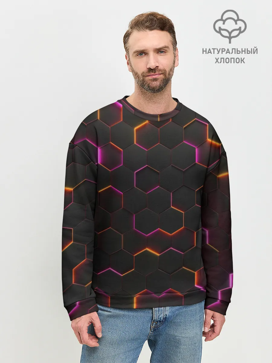 Мужской свитшот базовый / НЕОН СОТЫ 3D
