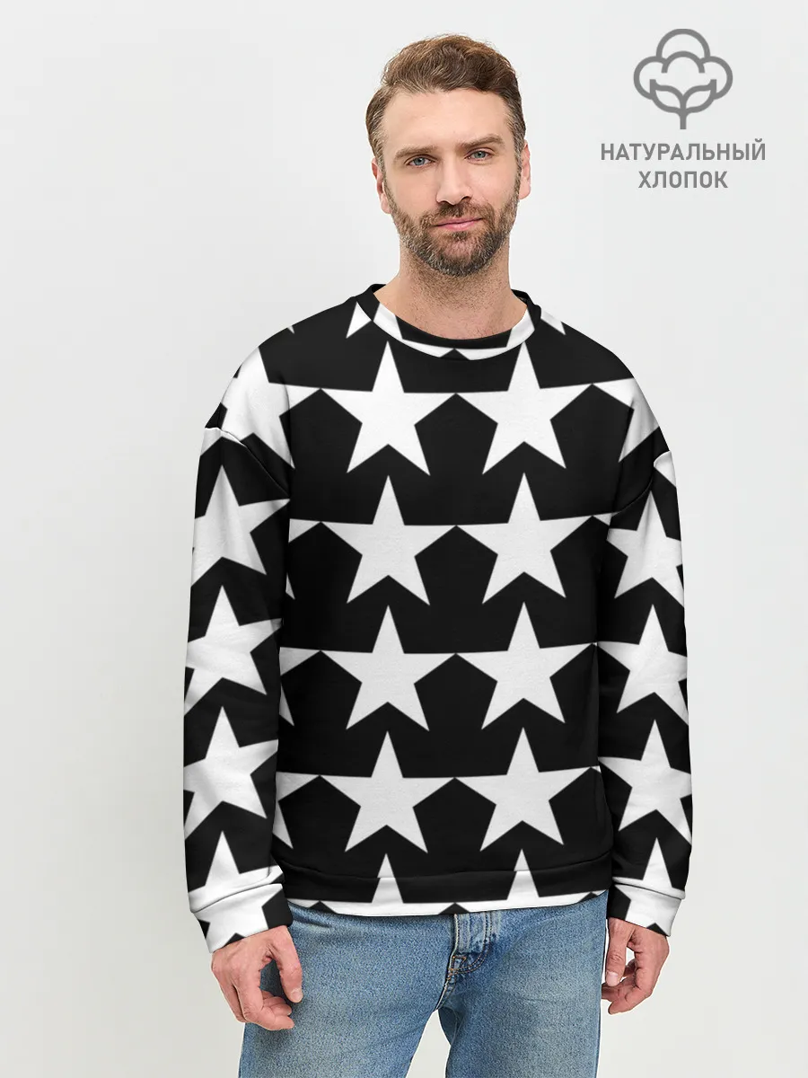 Мужской свитшот базовый / Белые звёзды на чёрном фоне