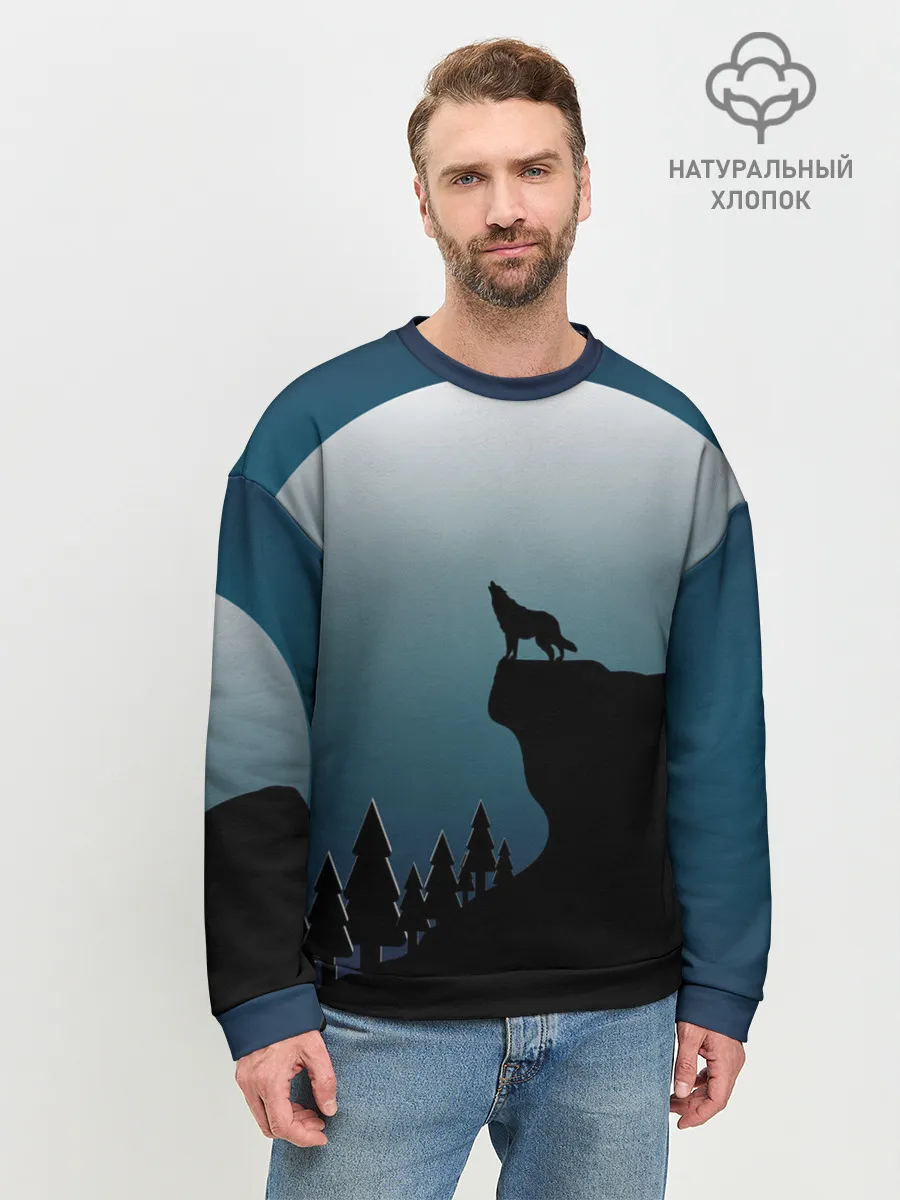 Мужской свитшот базовый / ВОЛК И ЛУНА 3D