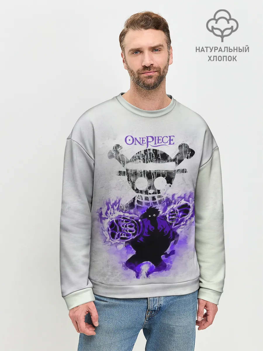 Мужской свитшот базовый / Пламенный резиновый Луффи | One Piece