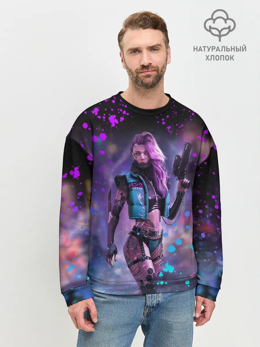 Мужской свитшот базовый / CYBERPUNK 2077 NEON | КИБЕРПАНК НЕОН