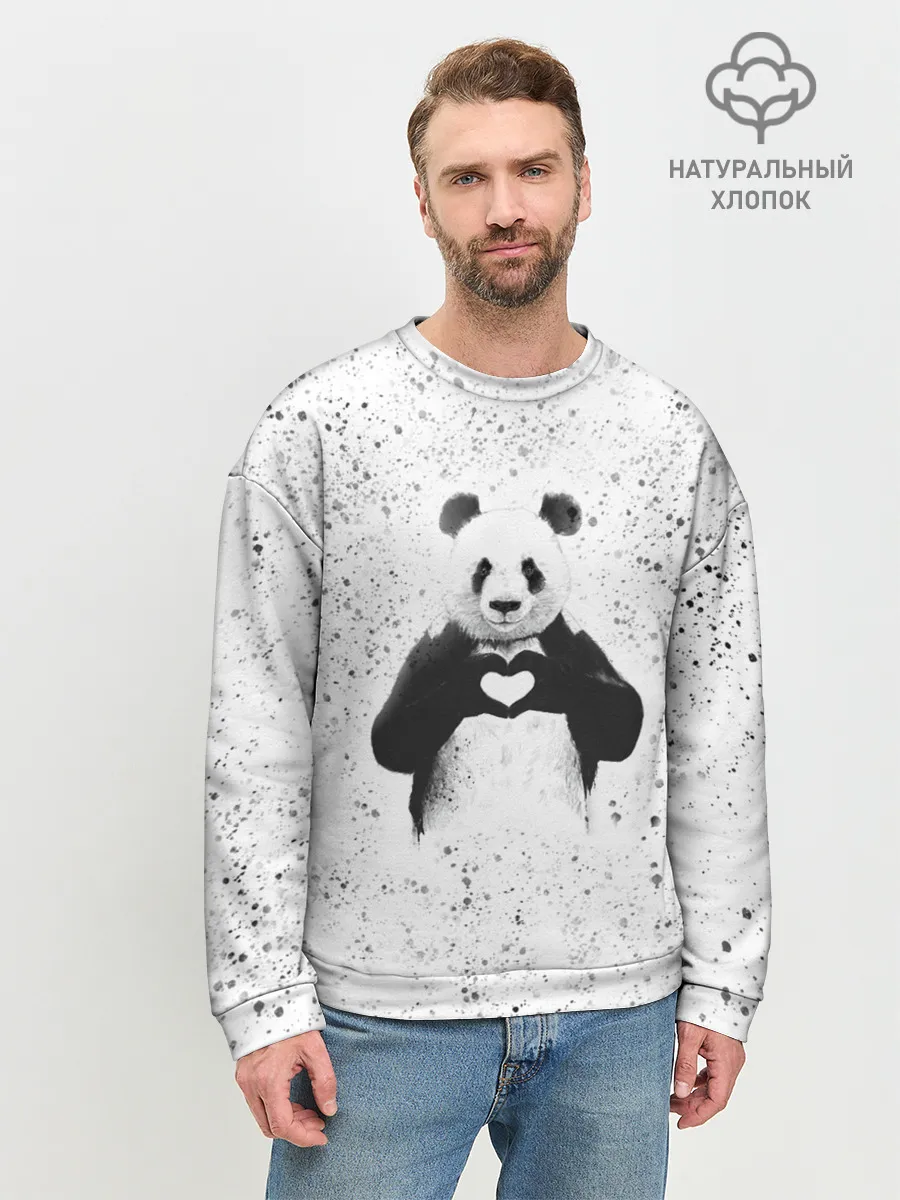 Мужской свитшот базовый / Панда Любовь Сердце Брызги