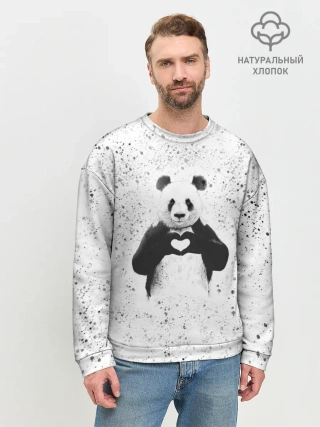 Мужской свитшот базовый / Панда Любовь Сердце Брызги