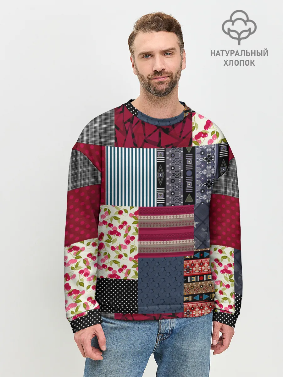 Мужской свитшот базовый / Деревенский стиль. Пэчворк.