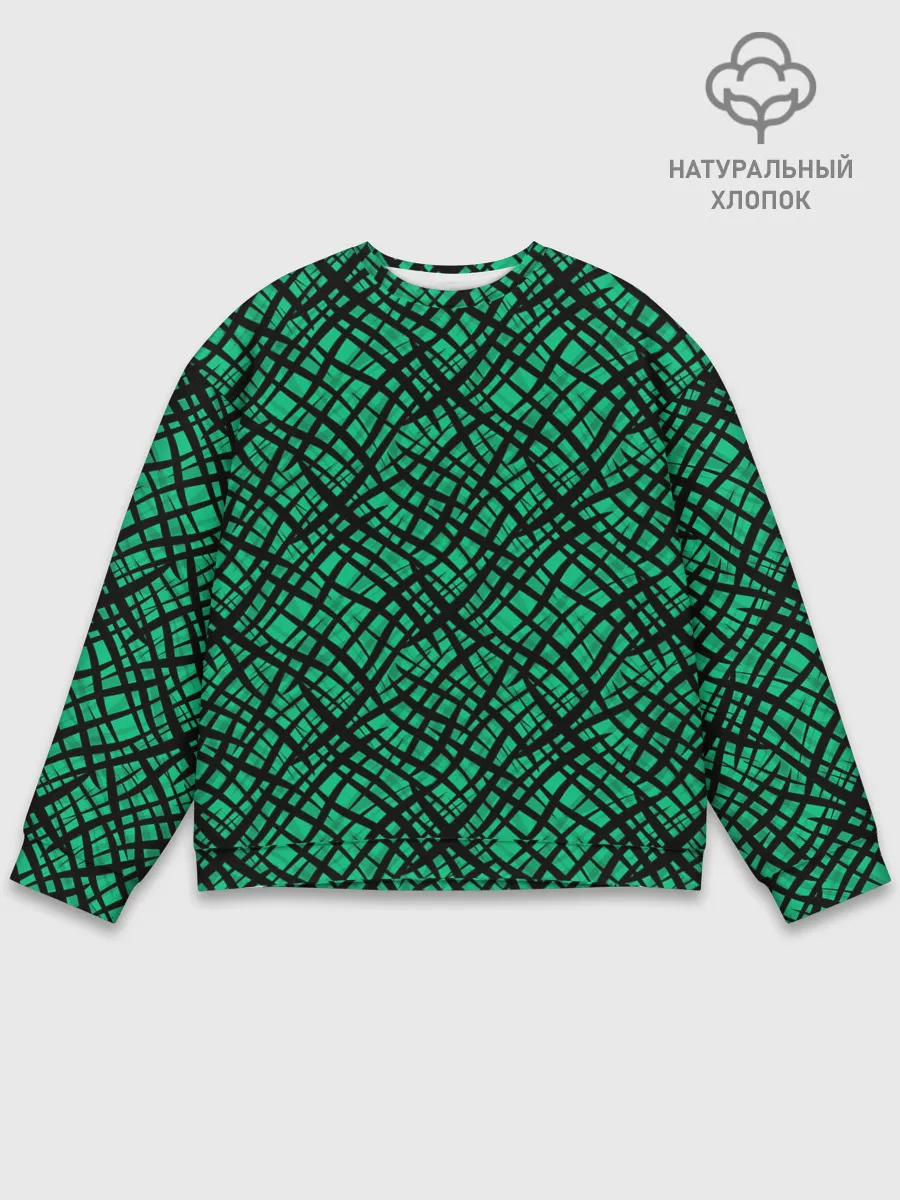 Мужской свитшот базовый / Абстрактный зелено-черный узор