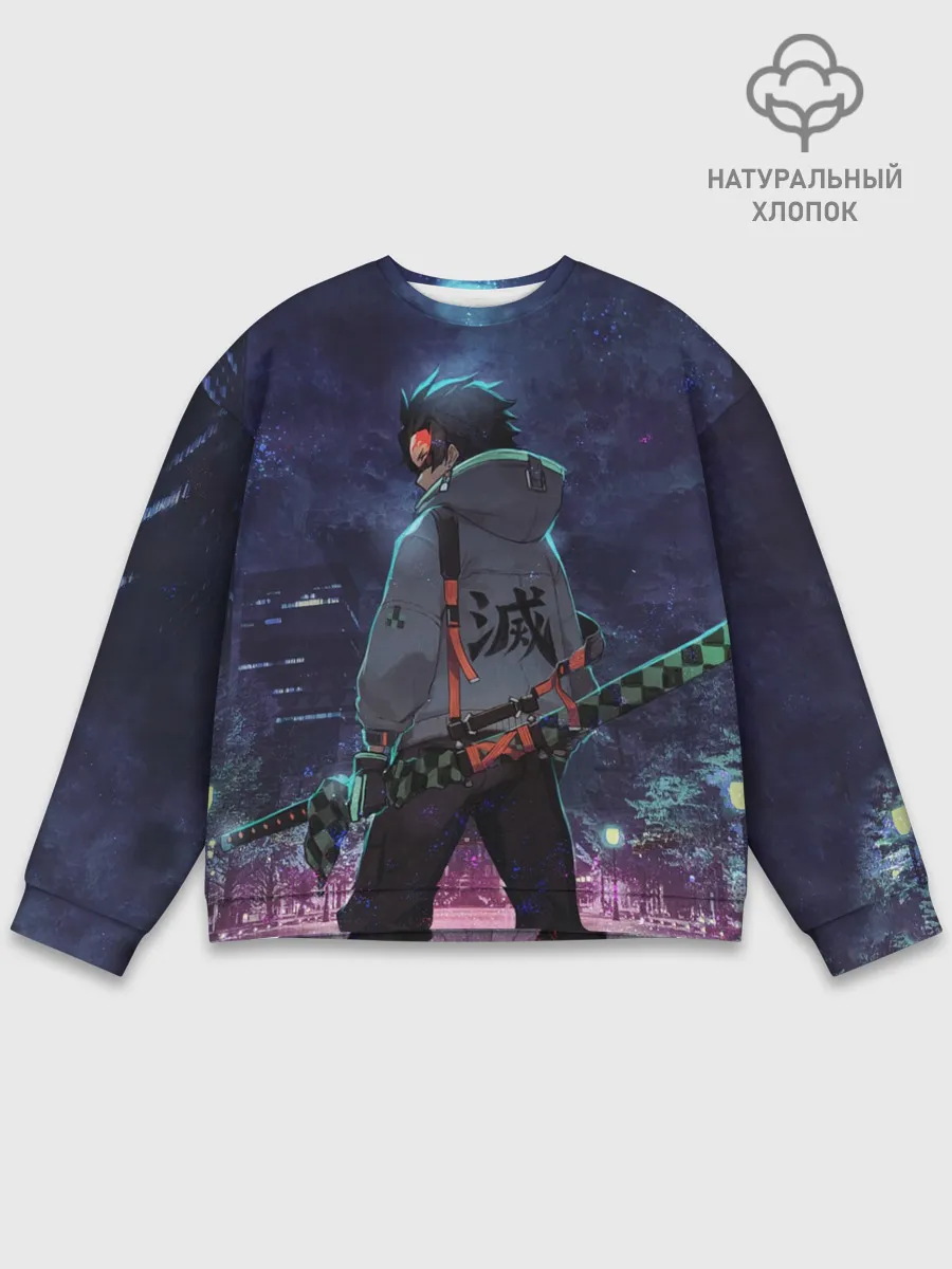 Мужской свитшот базовый / Танджиро в ночном городе