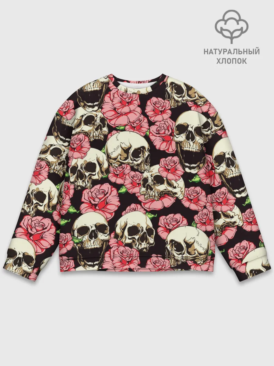 Мужской свитшот базовый / Черепа и цветы