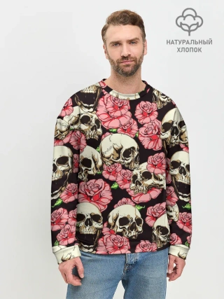 Мужской свитшот базовый / Черепа и цветы