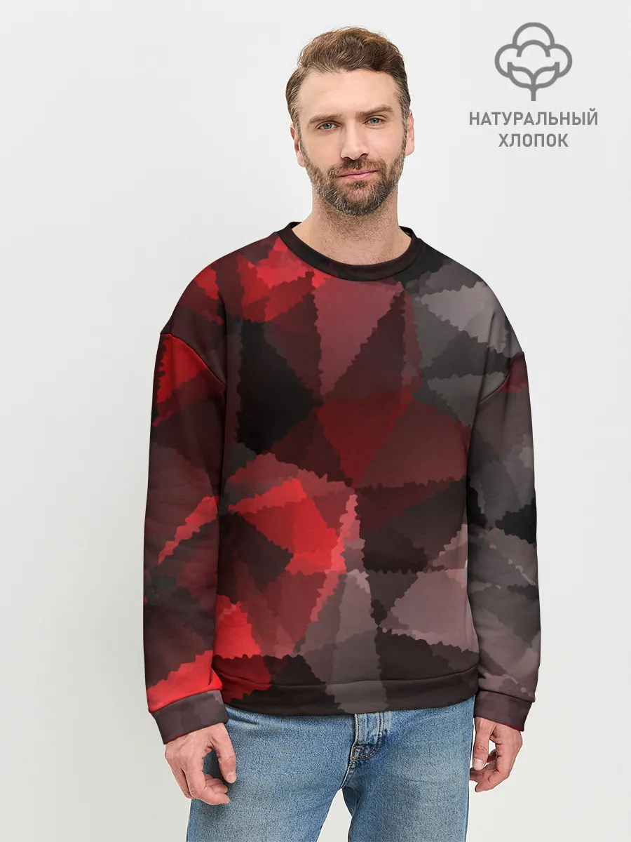 Мужской свитшот базовый / Серо-красная абстракция