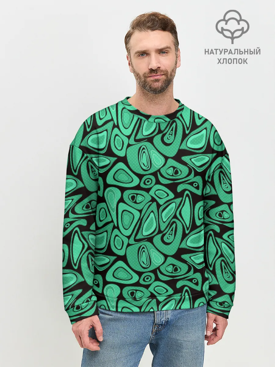 Мужской свитшот базовый / Зеленый абстрактный узор