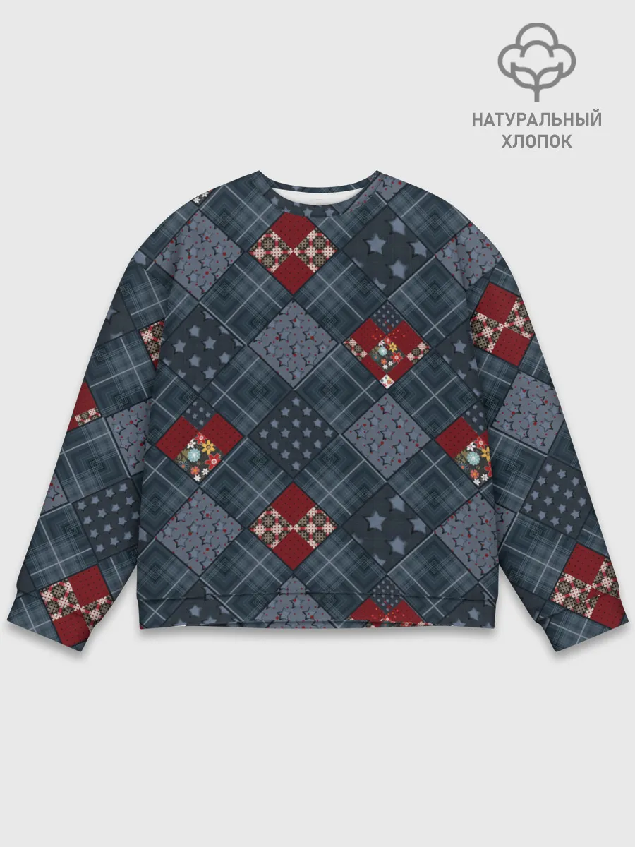 Мужской свитшот базовый / Синий джинсовый плед