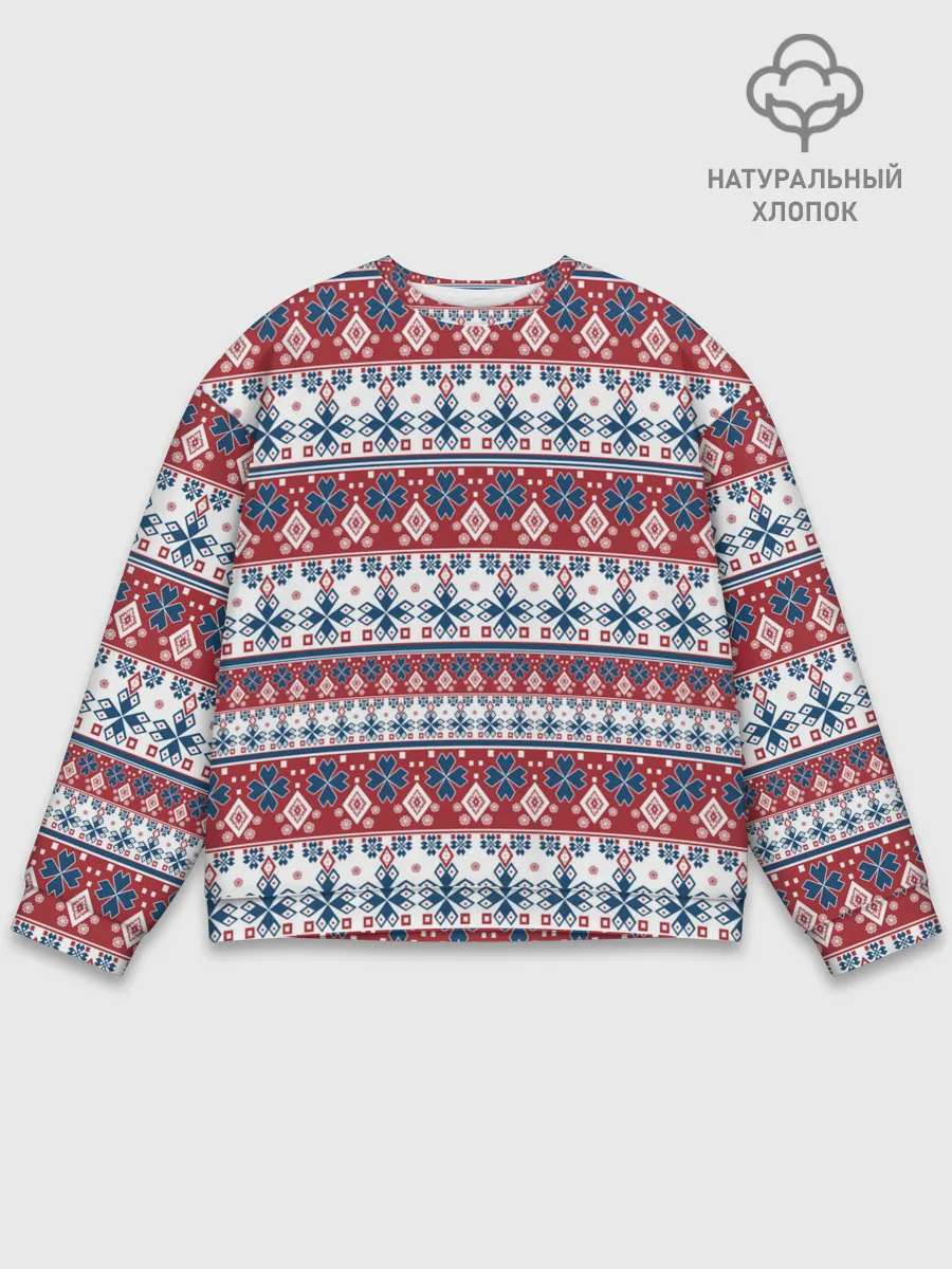 Мужской свитшот базовый / Этнический красно-синий узор