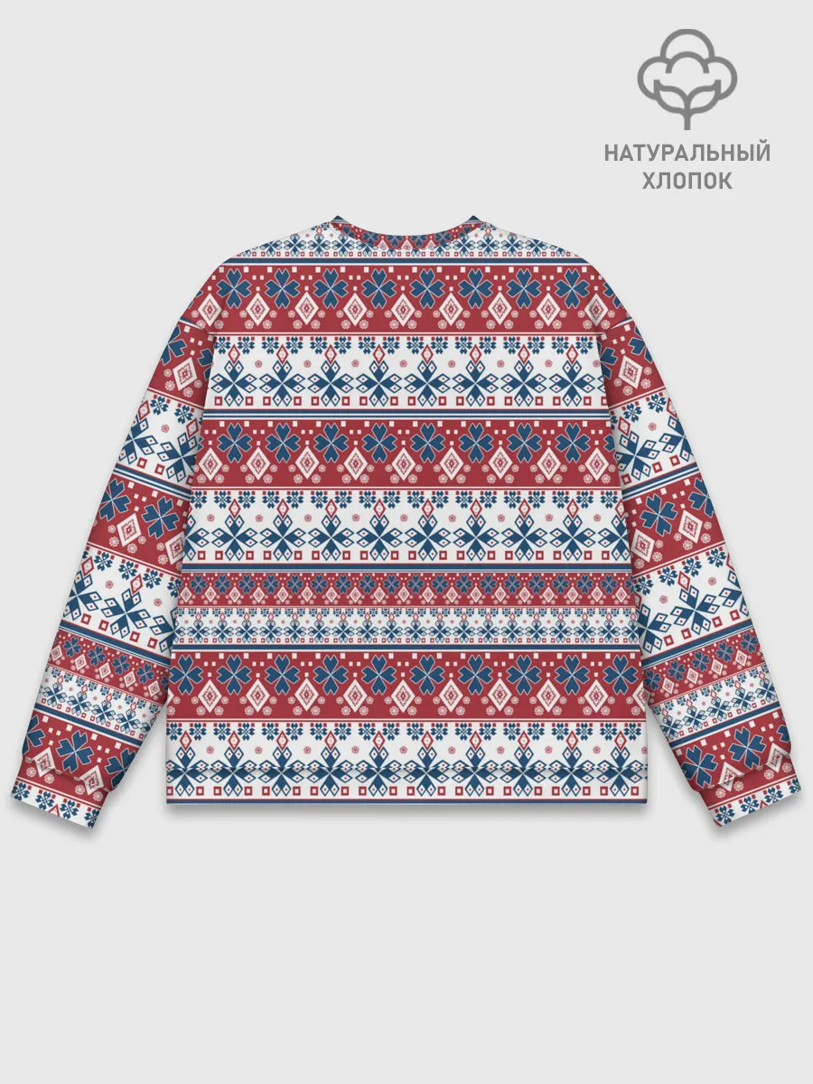 Мужской свитшот базовый / Этнический красно-синий узор