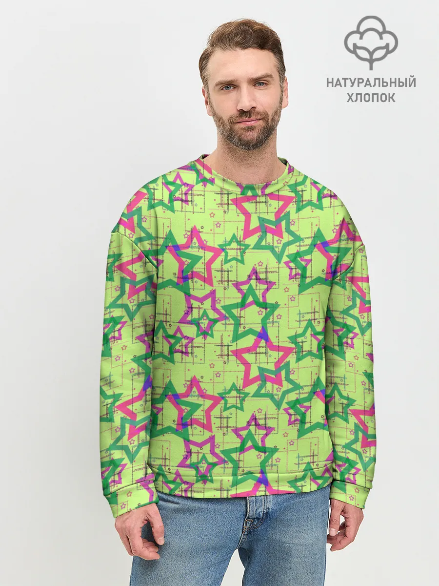 Мужской свитшот базовый / Зеленый узор Звезды
